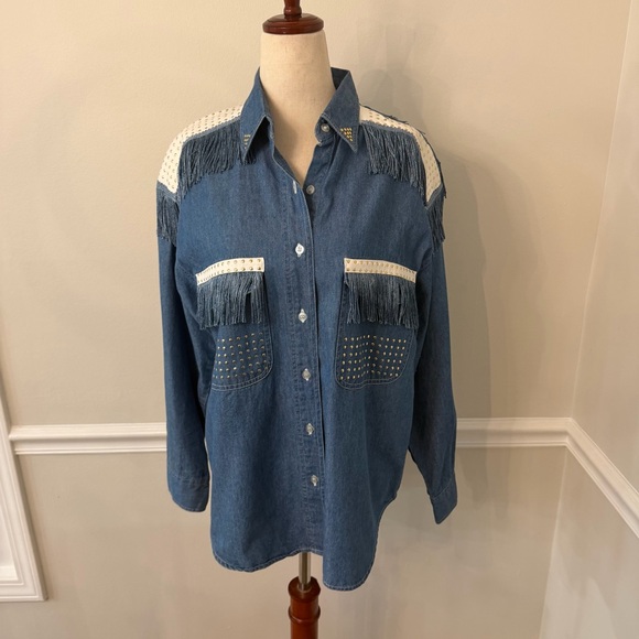 Mardel Tops - MARDEL Western denim shirt with fringe and studs- Size S
